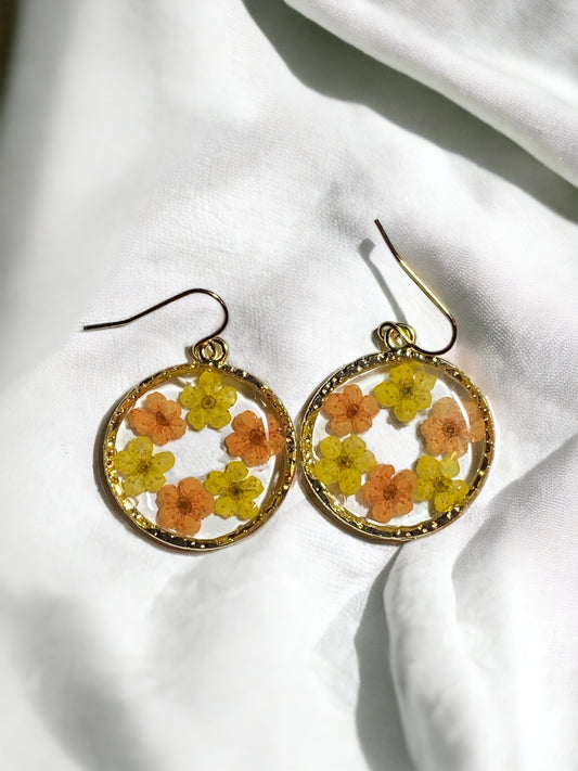 Orange and Yellow Plum Blossom Flower Earrings