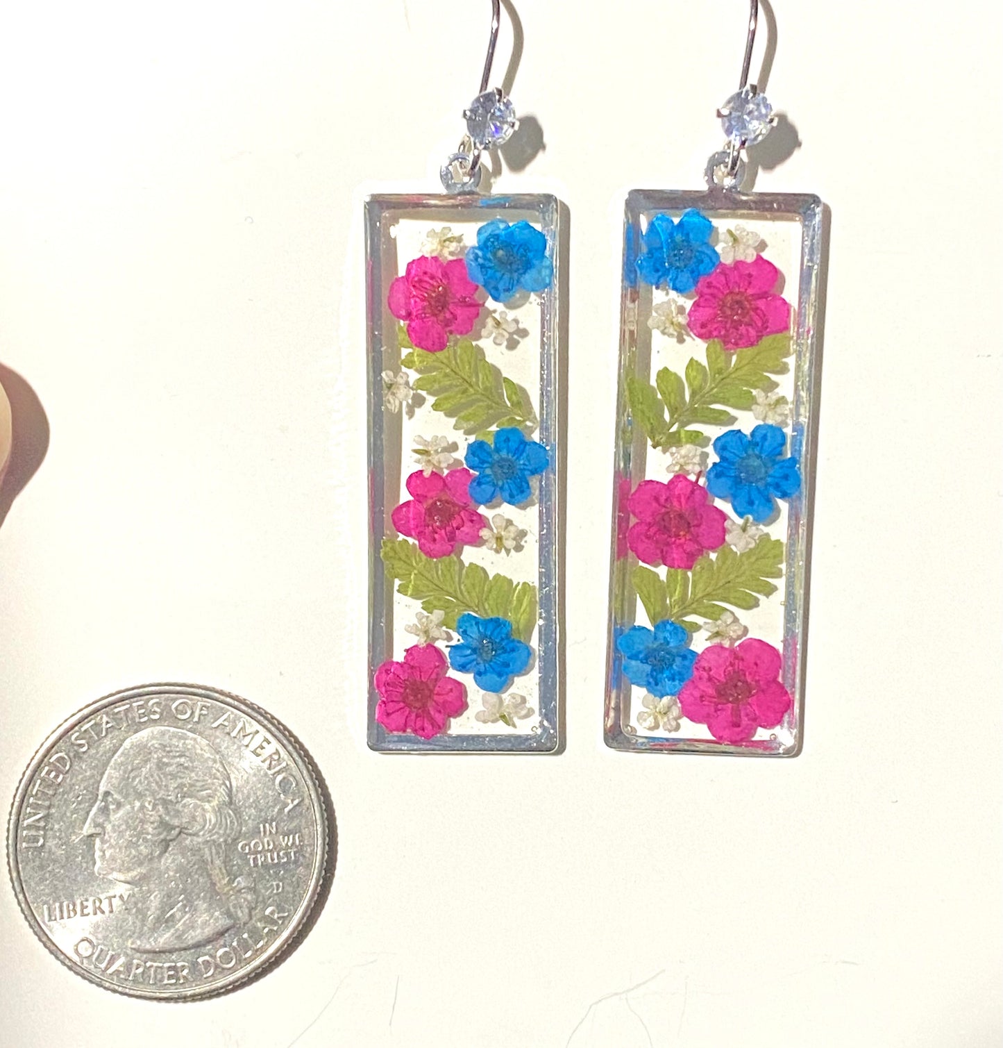 Blue and Pink Plum Blossoms, Dry Pressed Fern and pieces of Queen Anne’s Lace