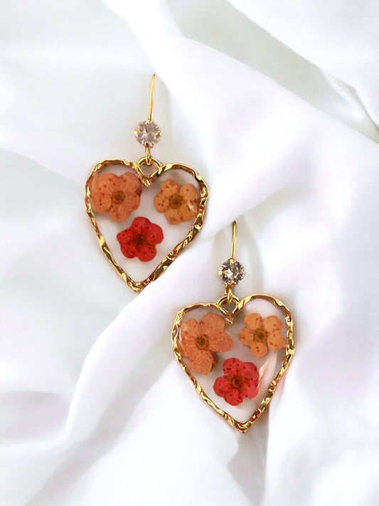 Orange and Red Plum Blossom Flower Earrings