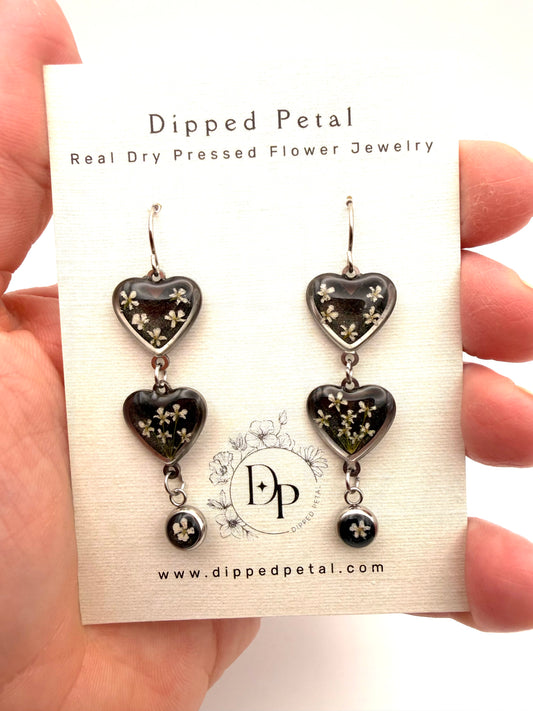 Heart Shaped Stainless Steel Dangle Earrings - Black