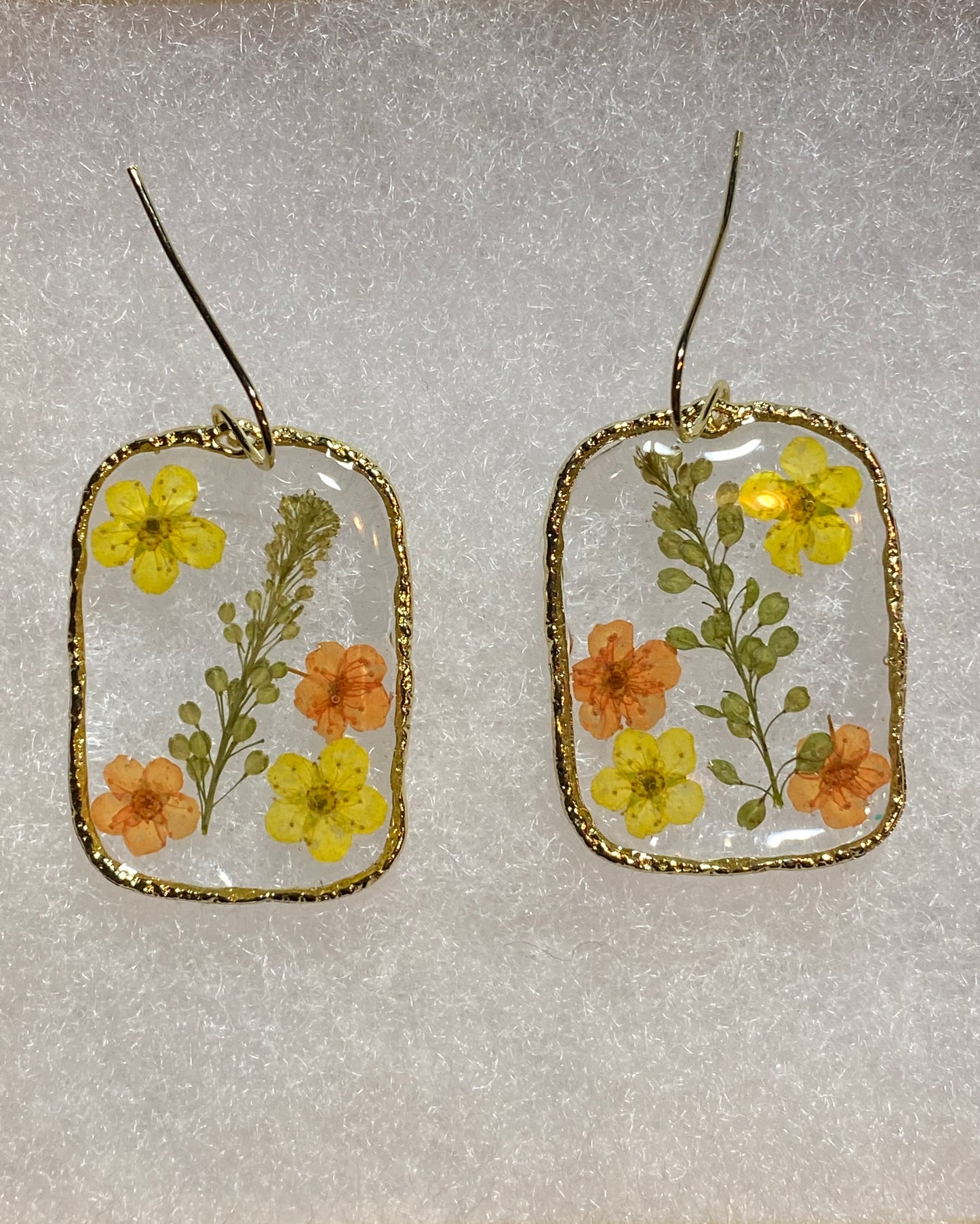 Orange and Yellow Plum Blossom Flowers with Persian Garden Cress Earrings
