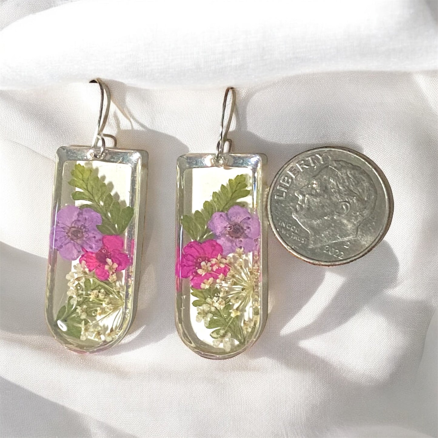 Pink and Purple Plum Blossoms with Queen Anne’s Lace and Dry Pressed Fern