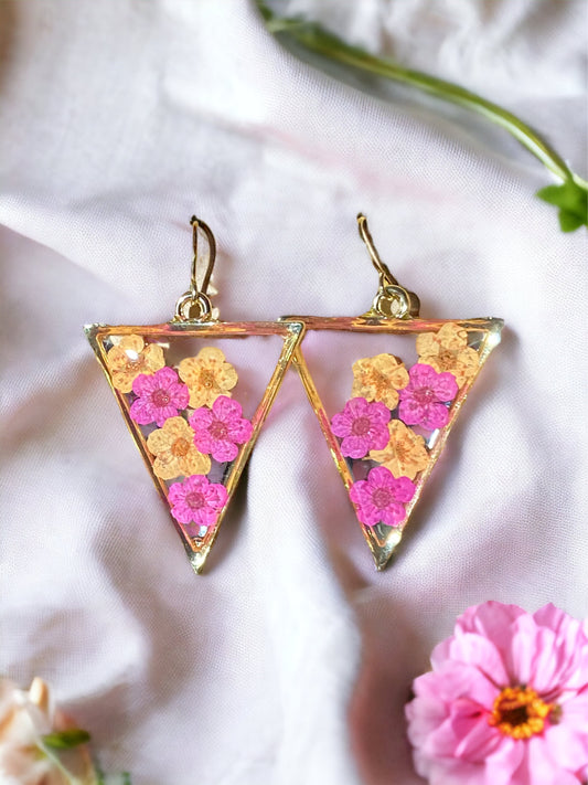 Pink, and Orange Plum Blossom Flower Earrings