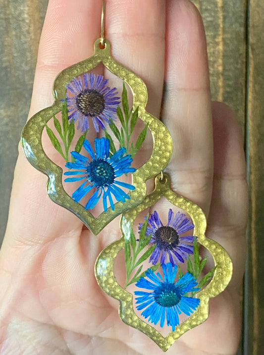 Blue and Purple Needle Chrysanthemums with Dry Pressed Leaves