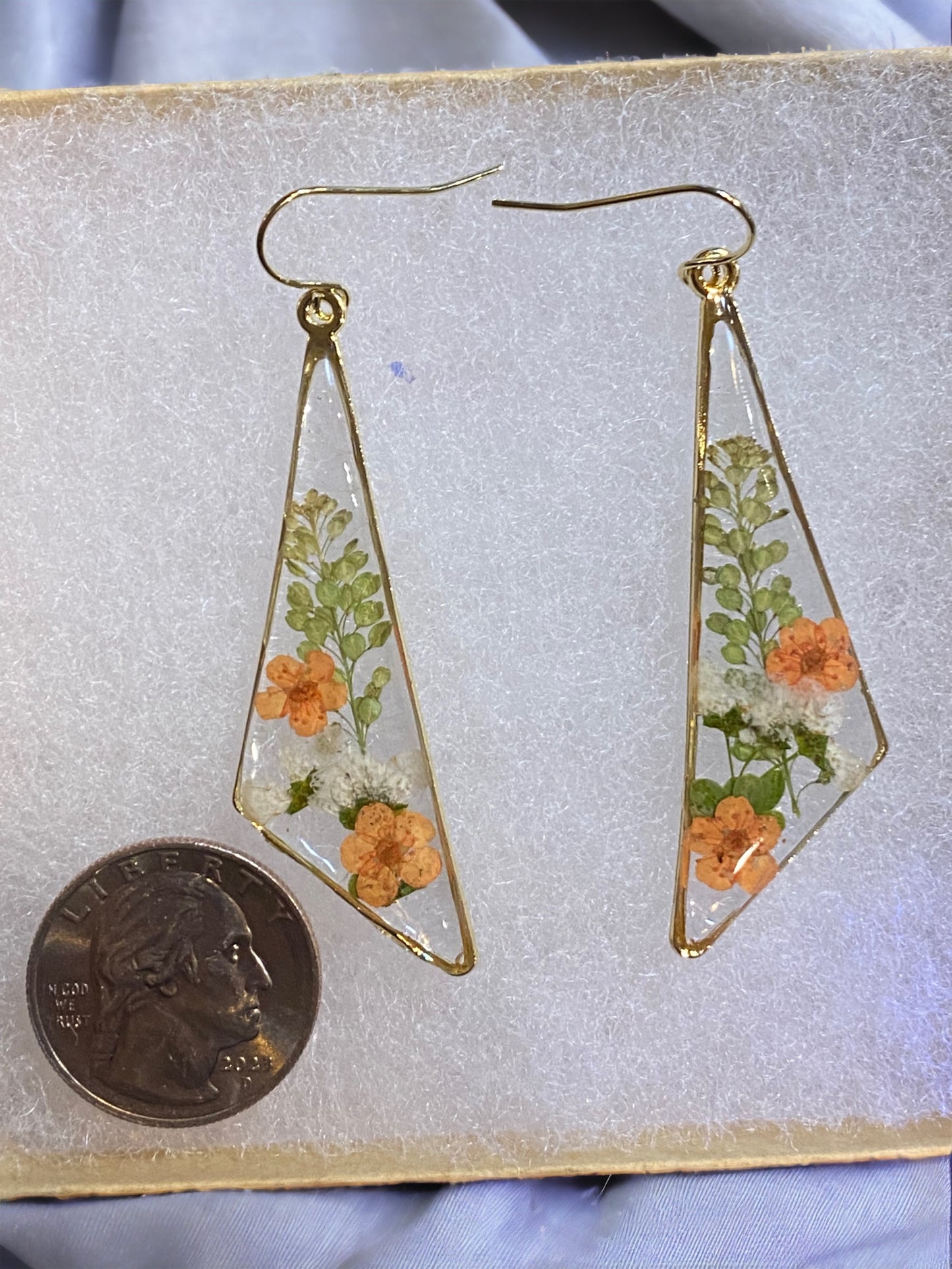 Orange Plum Blossom Flowers with Persian Garden Cress Earrings