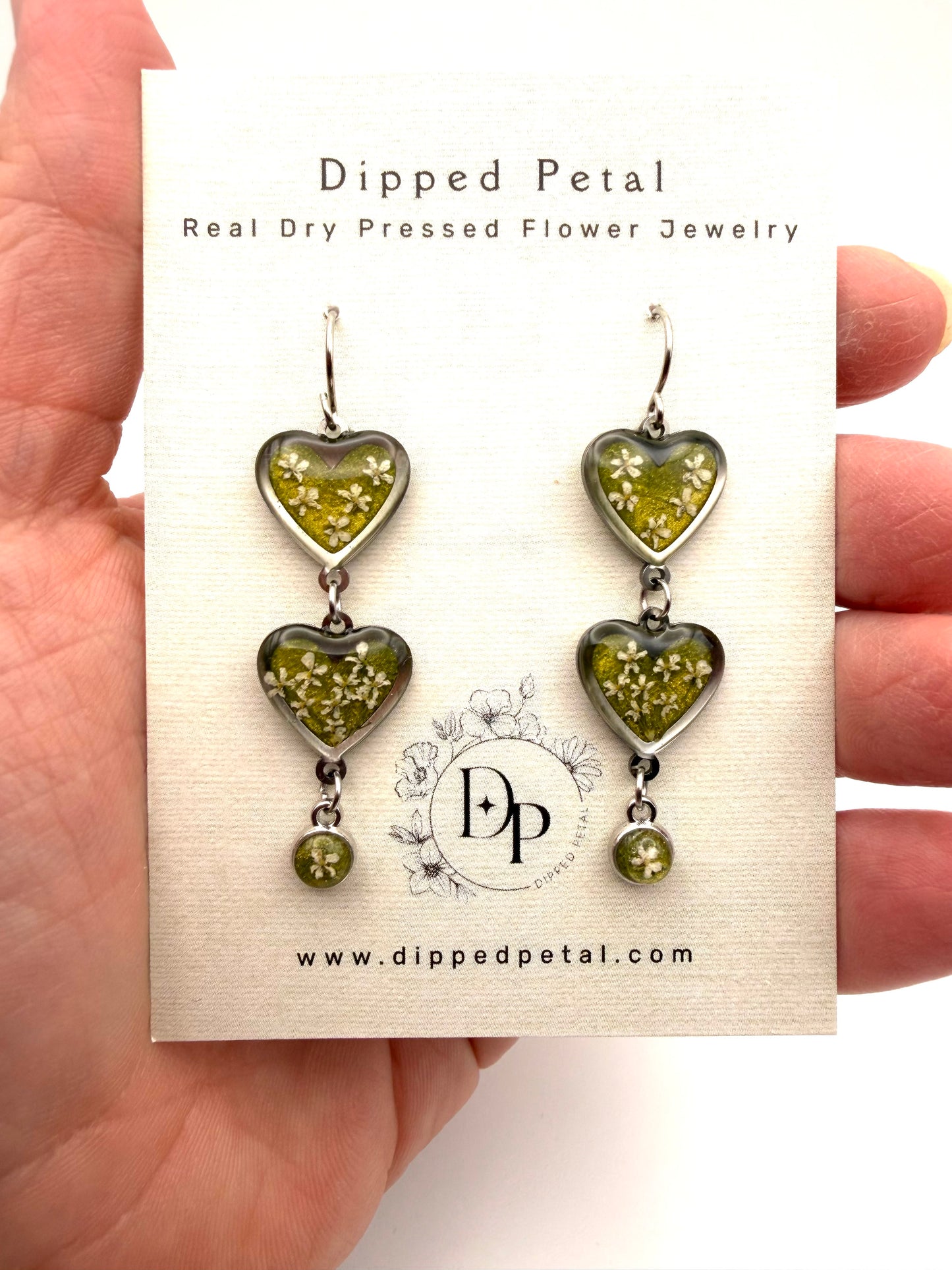 Heart Shaped Stainless Steel Dangle Earrings - Green