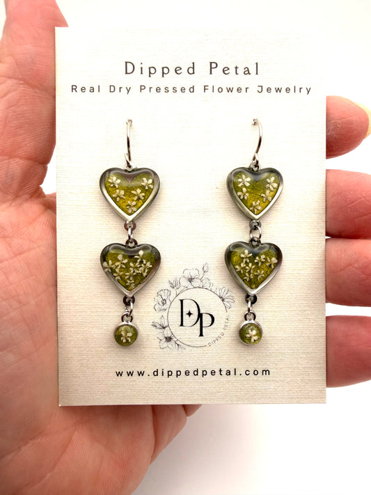 Heart Shaped Stainless Steel Dangle Earrings - Green