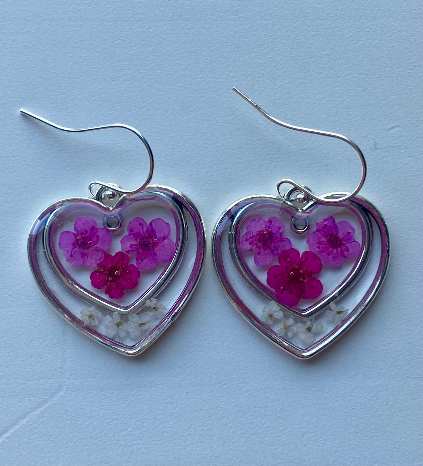 Hot and Light Pink Plum Blossom Flower Heart Earrings