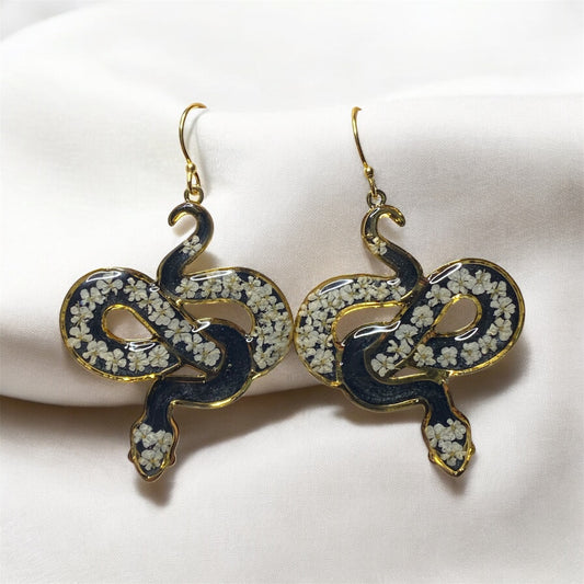 Black 24 kt Gold Plated Snake Bezel Earrings