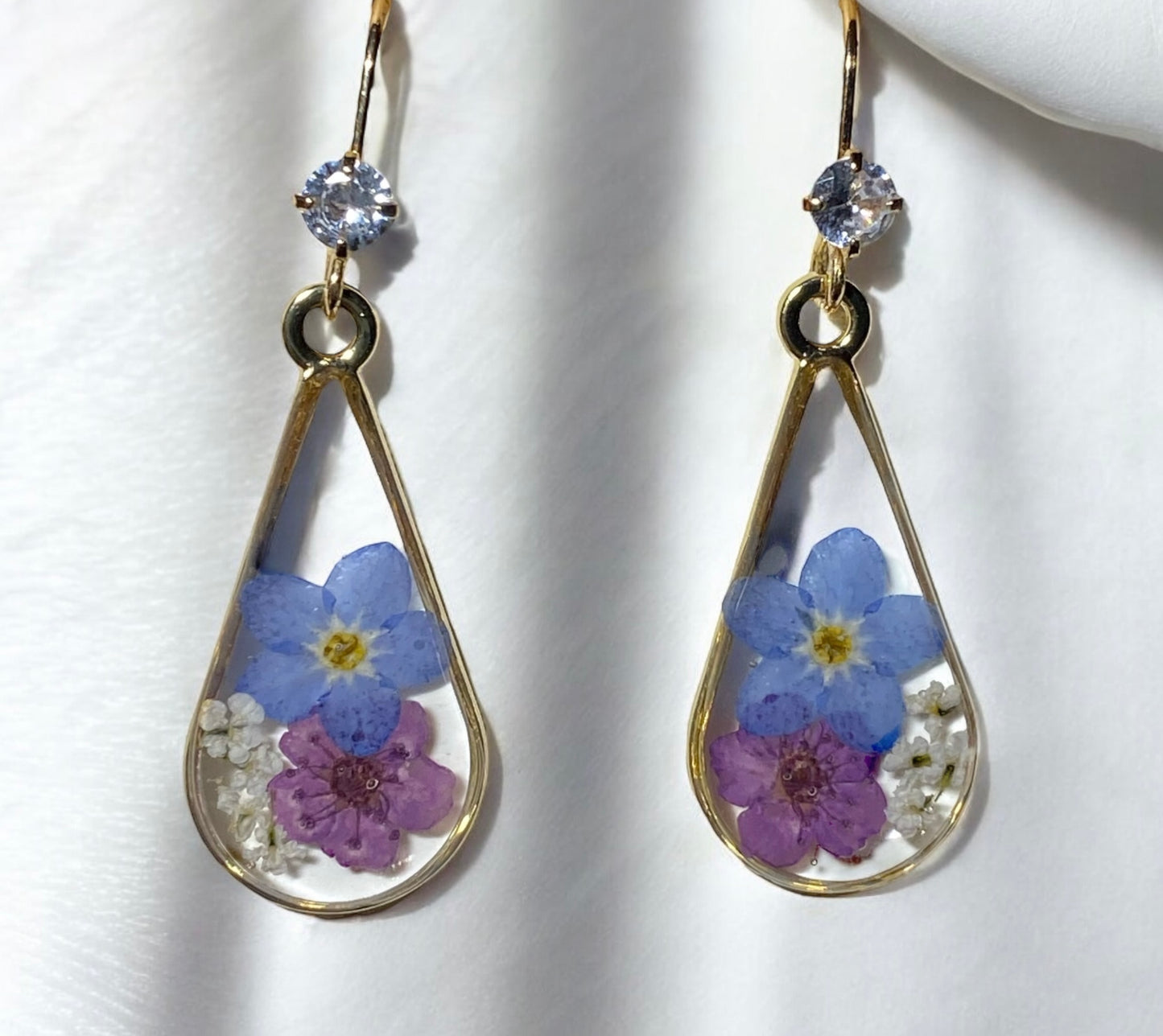 Purple Plum Blossoms with Blue Forget-Me-Nots and pieces of Queen Anne’s Lace