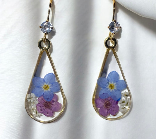 Purple Plum Blossoms with Blue Forget-Me-Nots and pieces of Queen Anne’s Lace