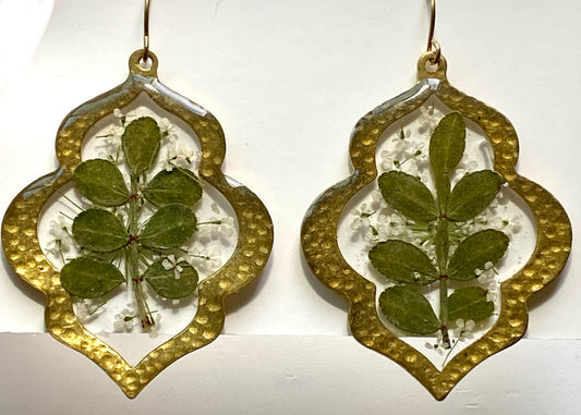 Dry Pressed Leaves with White Queen Anne’s Lace