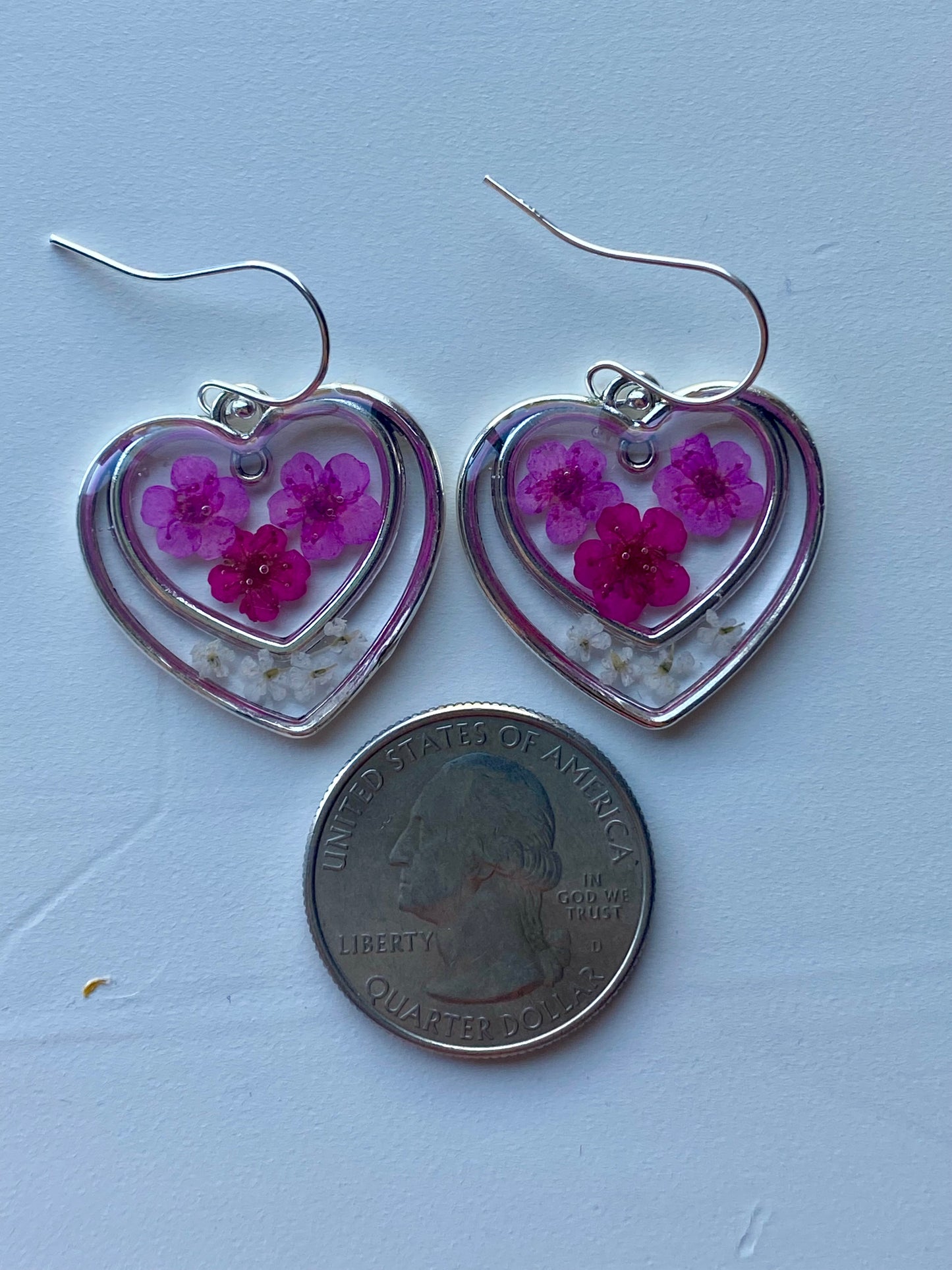 Hot and Light Pink Plum Blossom Flower Heart Earrings