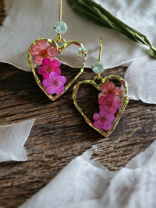 Red, Pink and Fusia Plum Blossom Flower Earrings