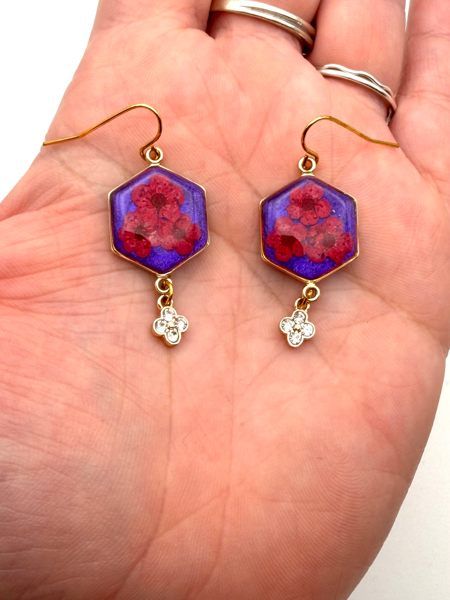Blue Mica Powder with Red Plum Blossoms and a Dangling Rhinestone Charm