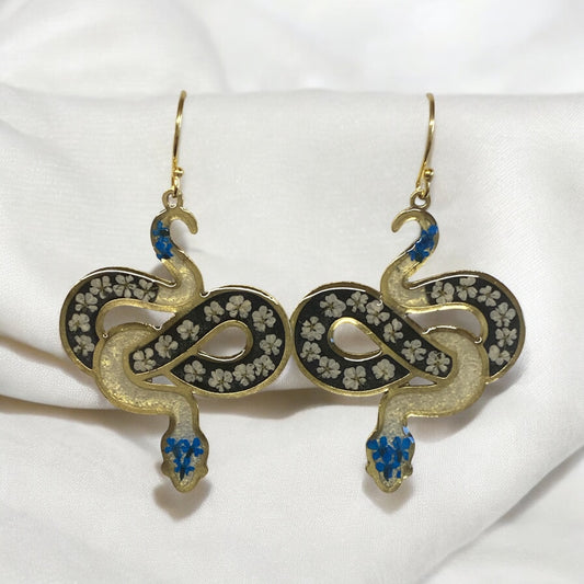 Snake Bezel Earrings with Queen Anne’s Lace