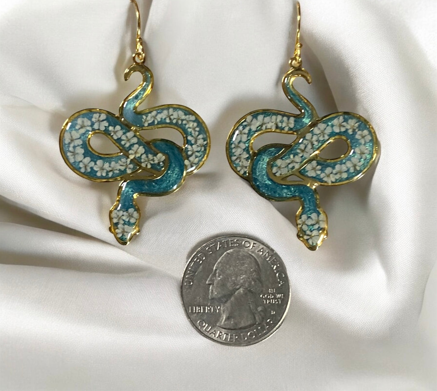 Aquamarine 24 kt Gold Plated Snake Bezel Earrings