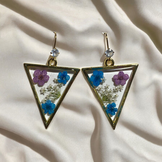 Blue and Purple Plum Blossom Flowers with Queen Anne’s Lace Earrings