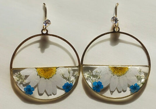 Daisies, Blue Plum Blossoms and Queen Anne’s Lace Earrings