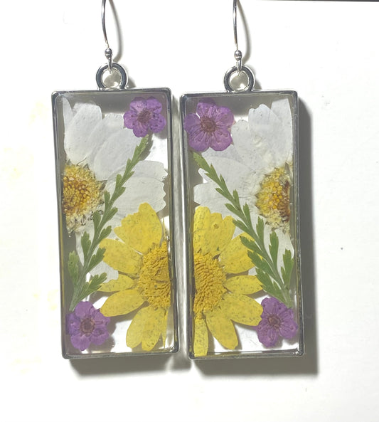 Split Yellow and White Daisies with Fern and Purple Plum Blossoms