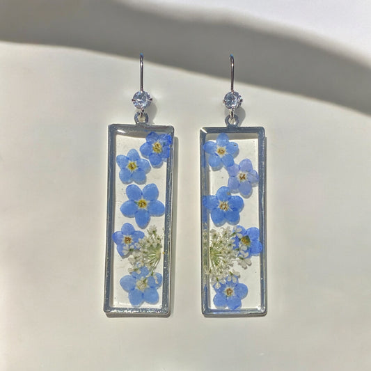 Blue Forget-Me-Nots with Queen Anne’s Lace Earrings