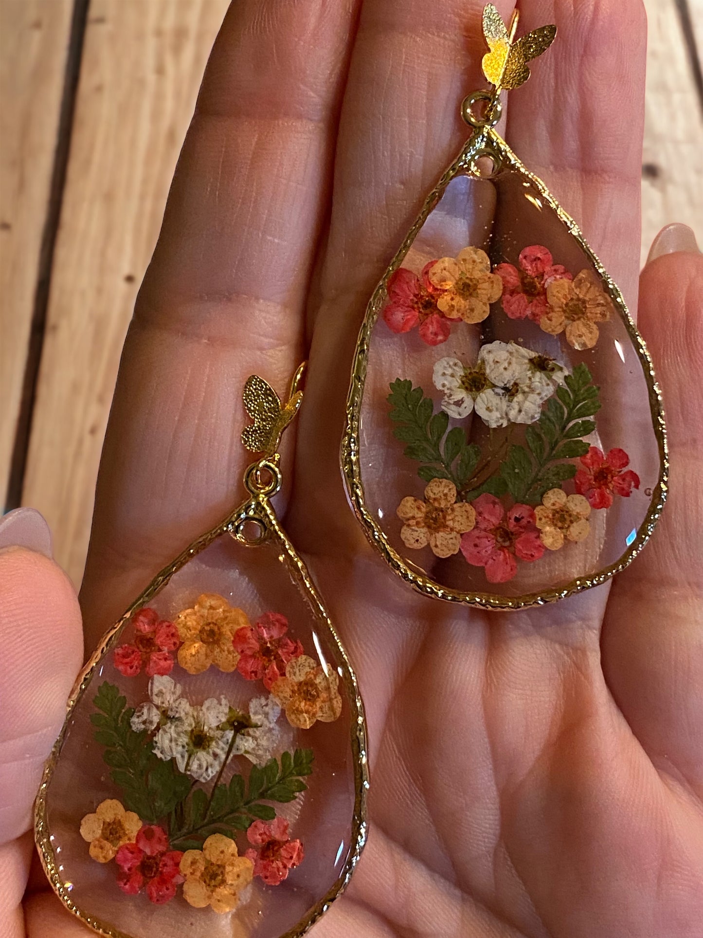 White, Orange and Red Plum Blossom Flower Earrings