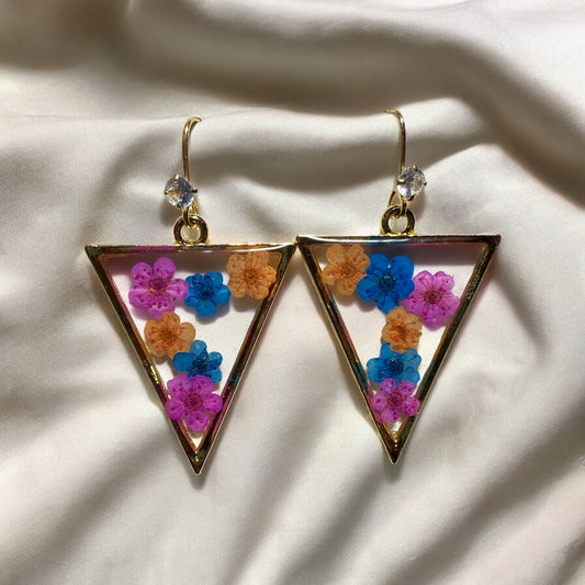 Orange, Blue, and Pink Plum Blossom Flower Earrings