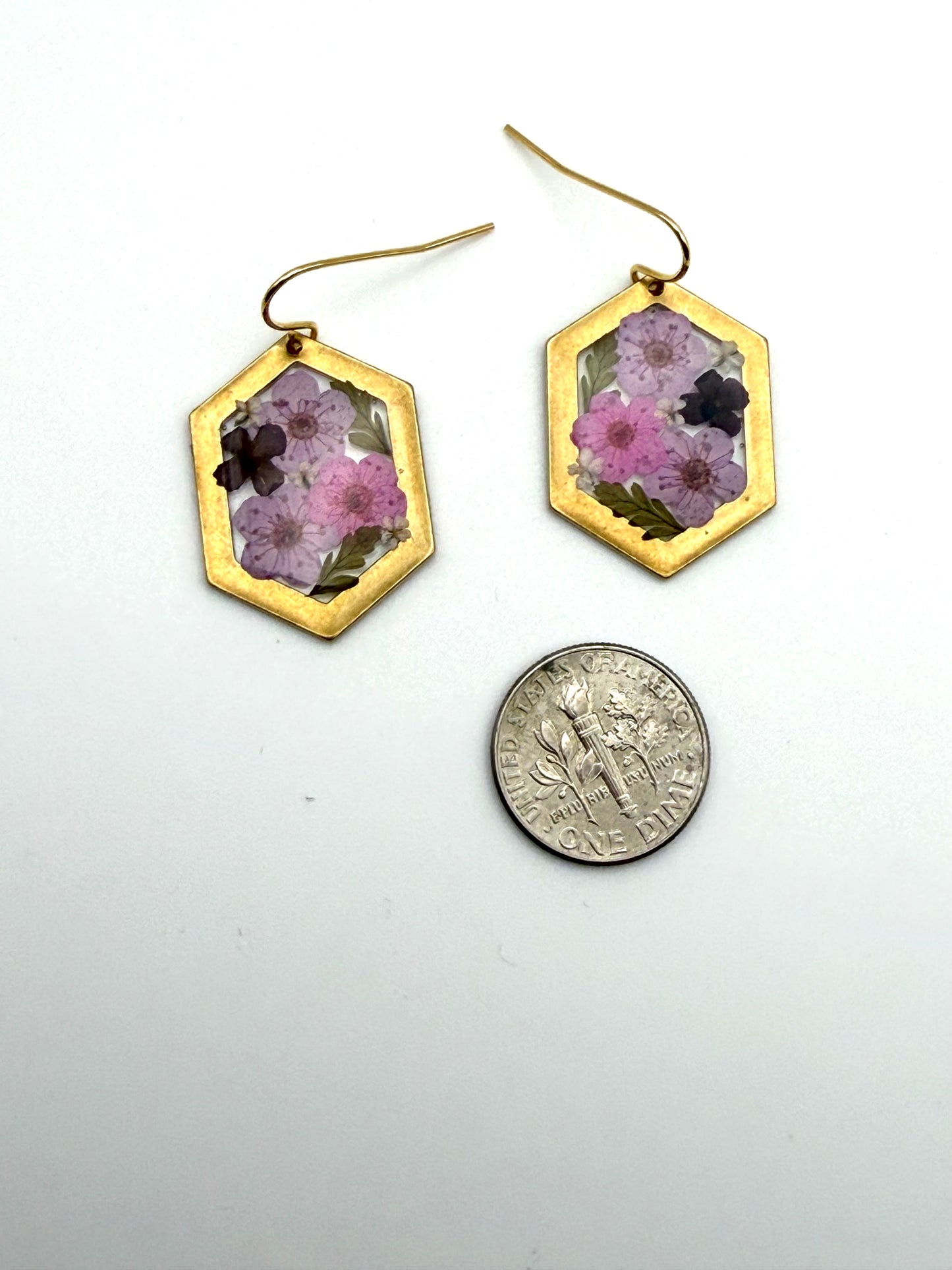 Purple and Pink Plum Blossoms, Mini Purple Flowers, with Pieces of Fern and Queen Anne’s Lace