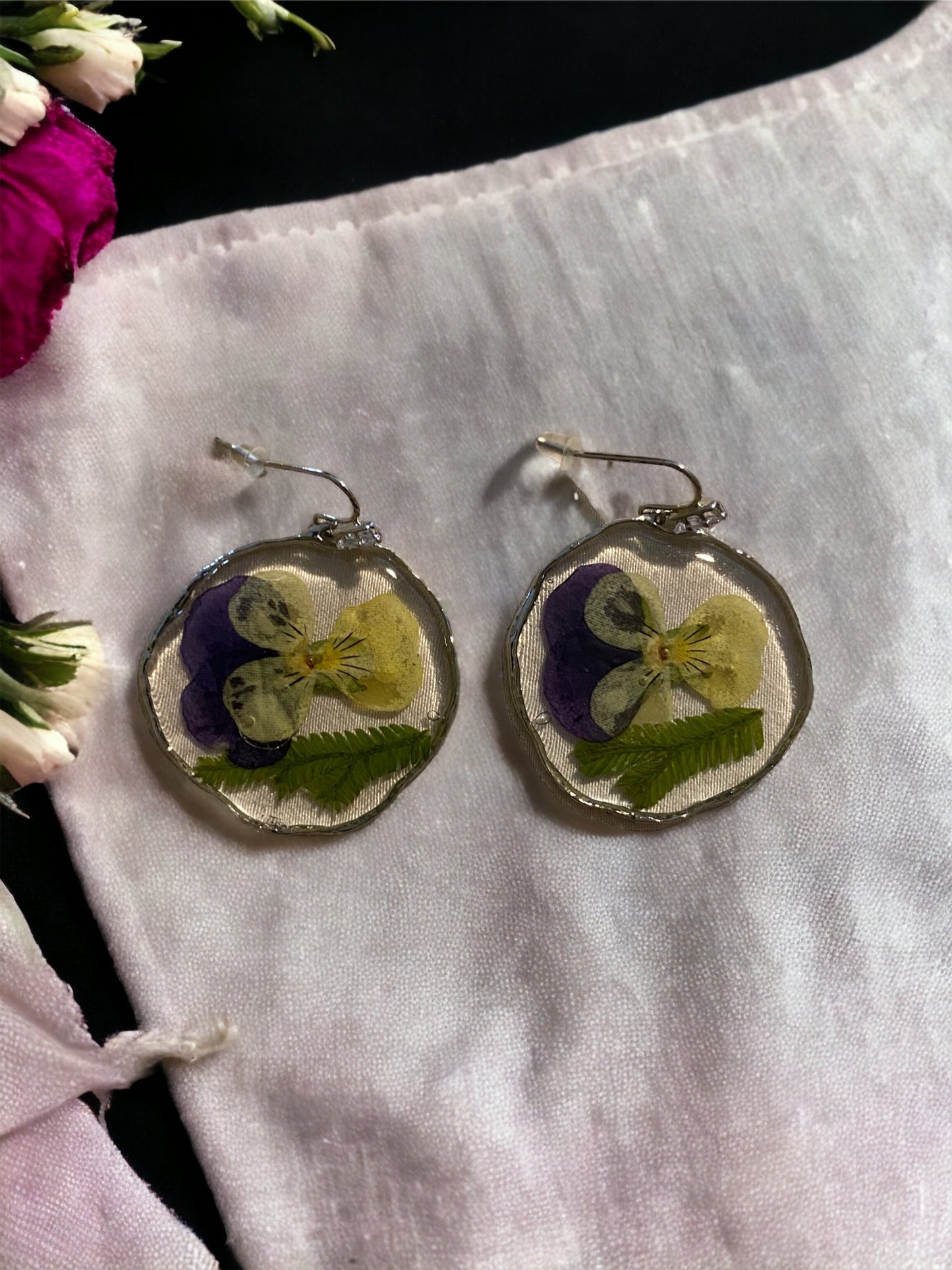 Yellow and Purple Pansy Earrings