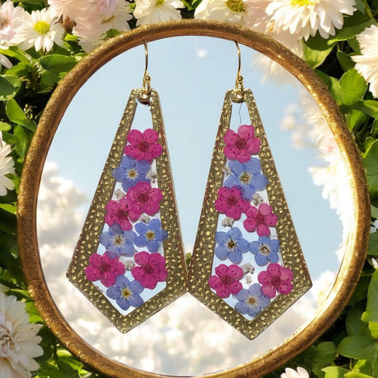 Pink Plum Blossoms, Blue Forget-Me-Nots with pieces of Queen Anne’s Lace