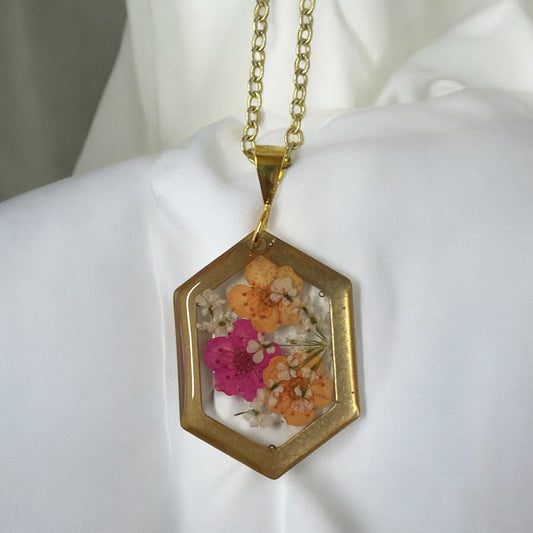 Pink and Orange Plum Blossoms with pieces of Queen Anne’s Lace