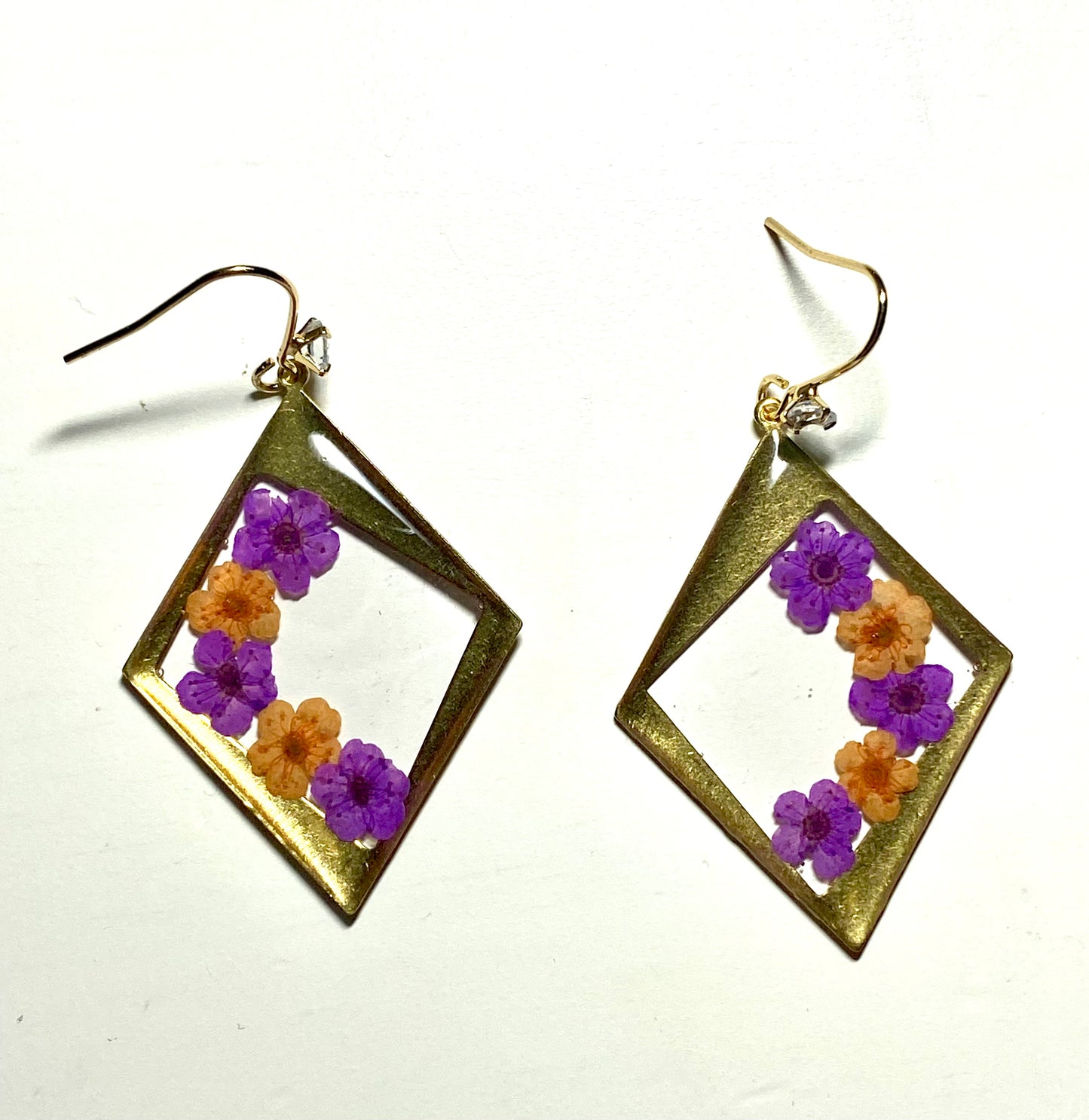 Purple and Orange Plum Blossom Flowers with Pepperweed Earrings