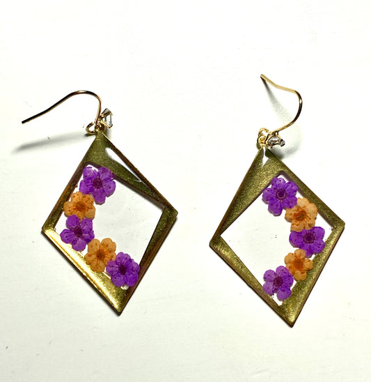 Purple and Orange Plum Blossom Flowers with Pepperweed Earrings