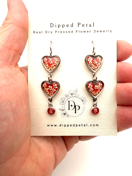 Heart Shaped Stainless Steel Dangle Earrings - Sunset Orange Pink