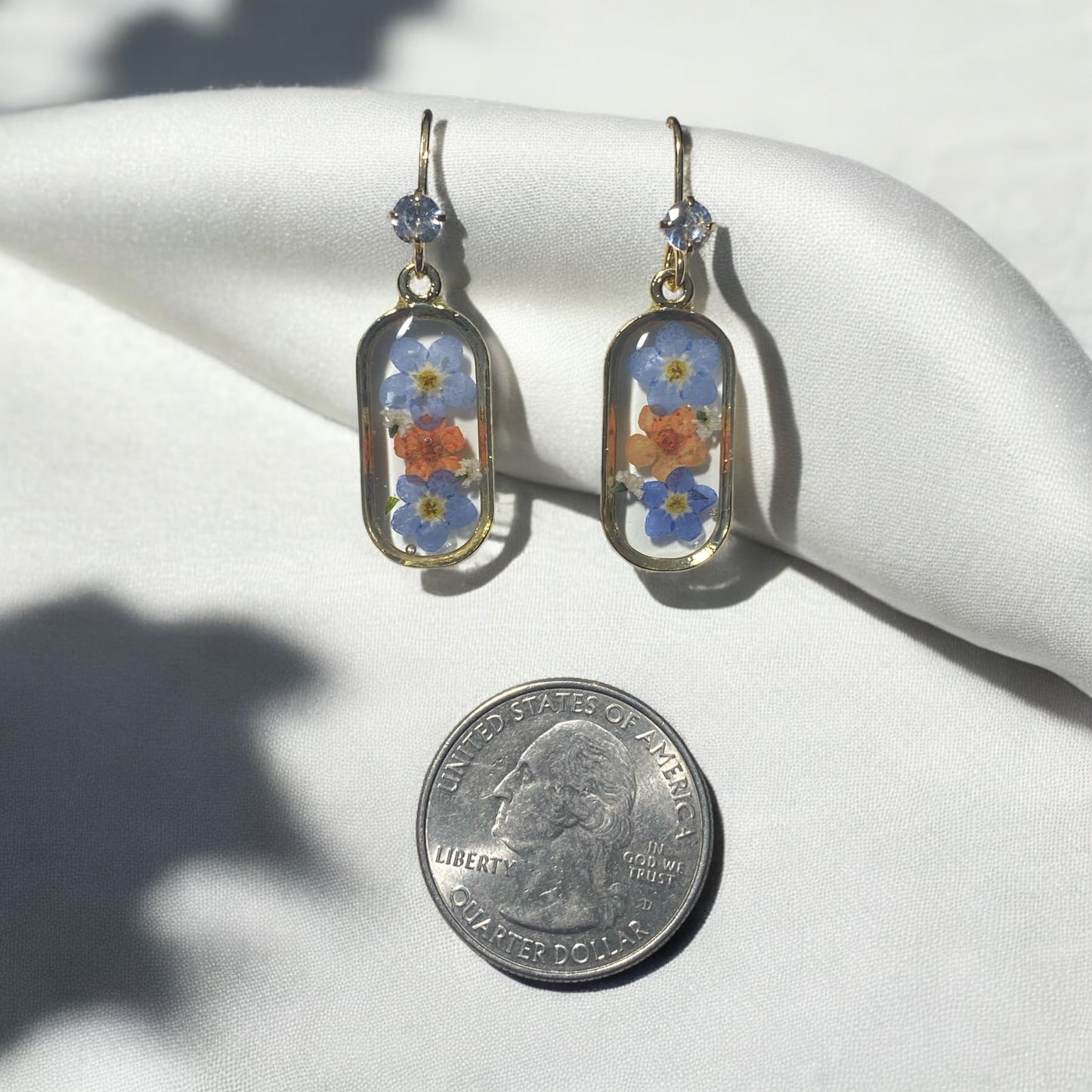 Orange Plum Blossom with Blue Forget-Me-Not’s and pieces of Queen Anne’s Lace