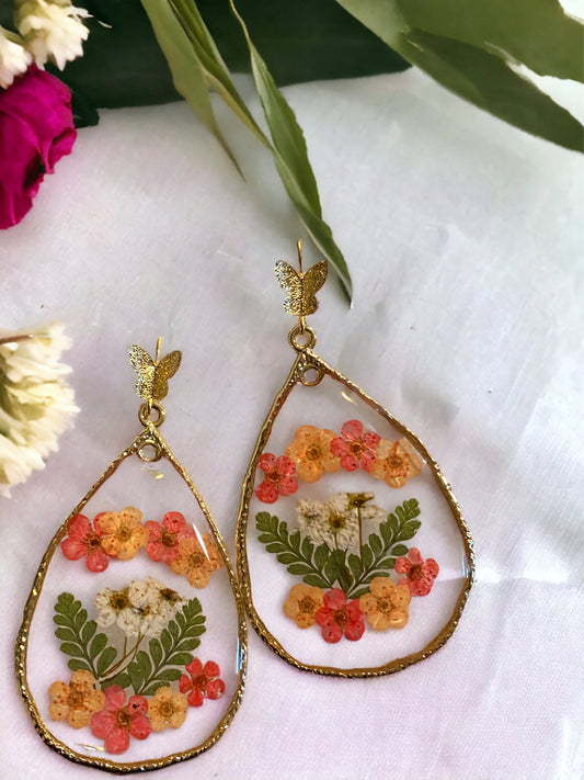 White, Orange and Red Plum Blossom Flower Earrings