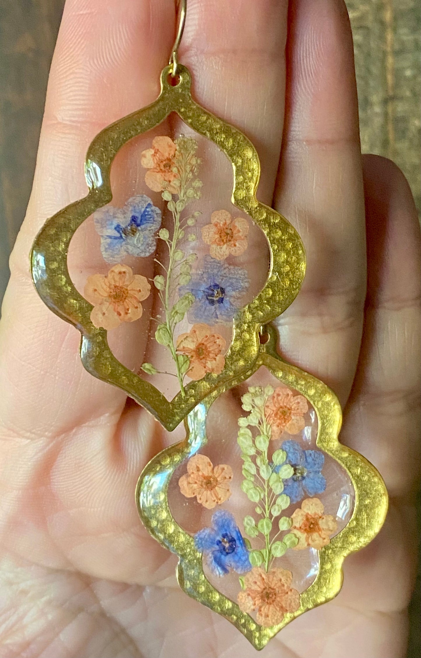 Pepperweed with Orange Plum Blossoms and Blue Forget-Me-Nots