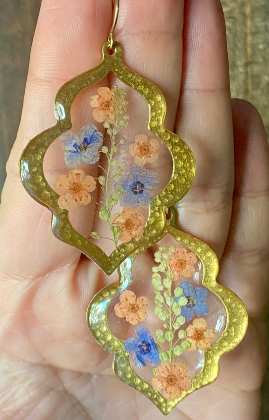 Pepperweed with Orange Plum Blossoms and Blue Forget-Me-Nots