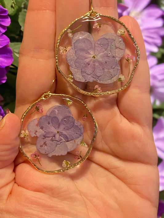 Double Petal Purple Hydrangea Earrings