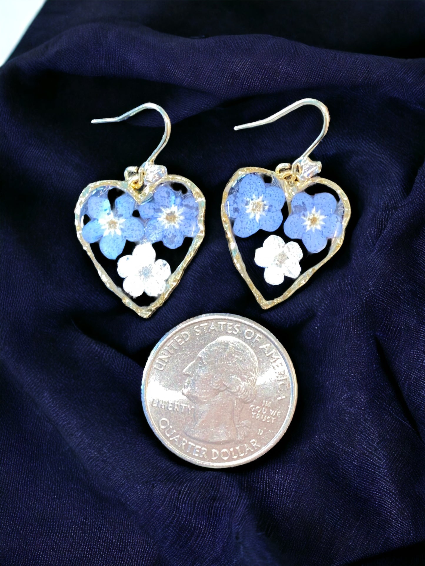 Blue Forget-Me-Not’s and White Plum Blossom Earrings