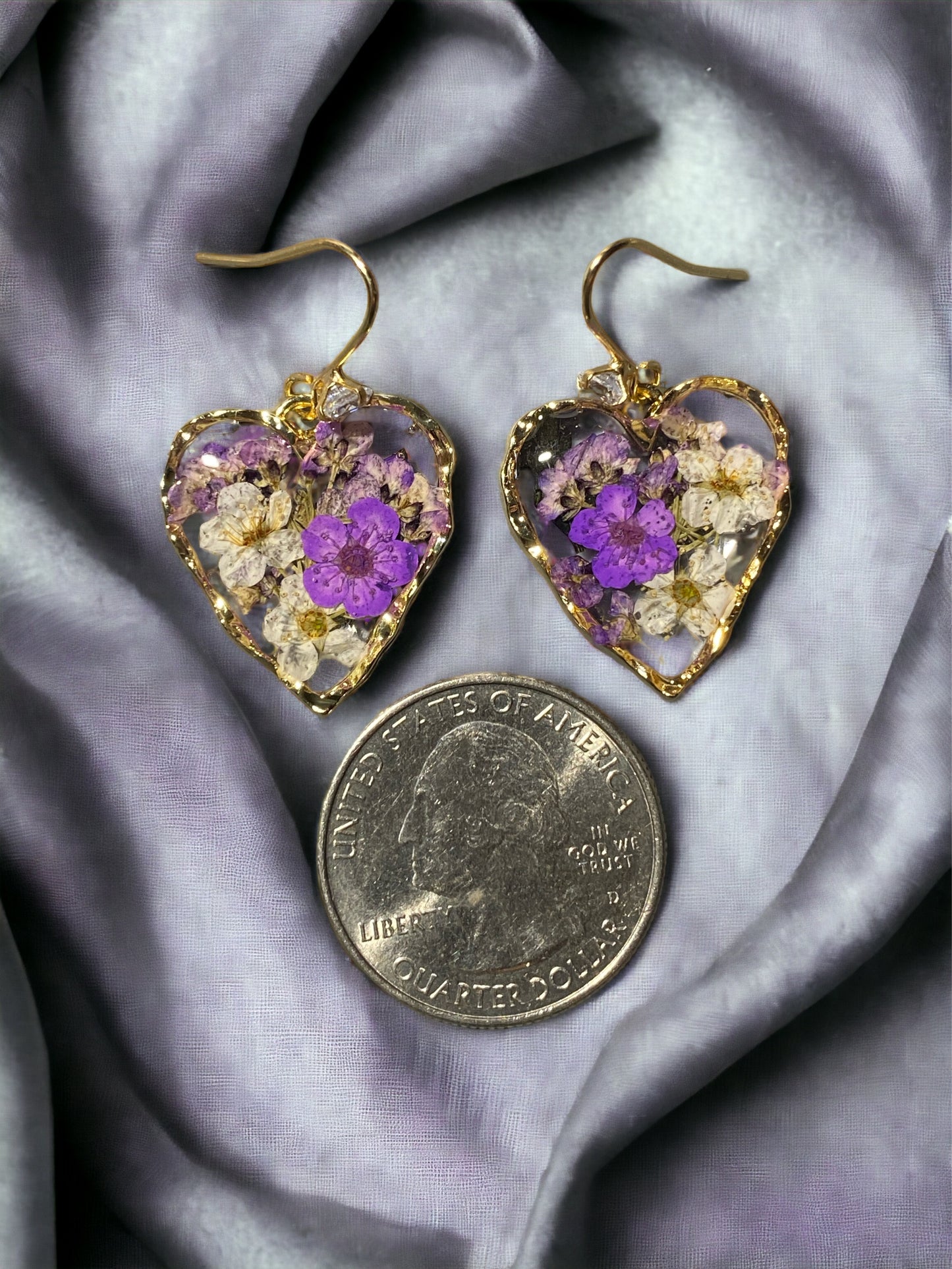 Purple Flowers with White Plum Blossom Flower Earrings