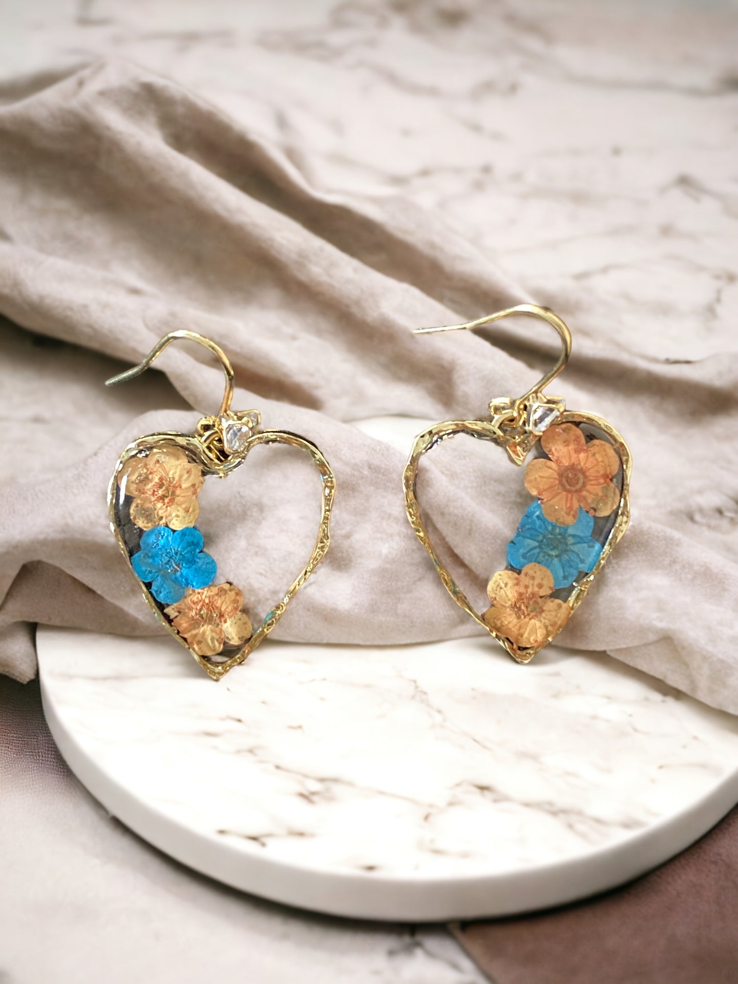 Orange and Blue Plum Blossom Flower Earrings