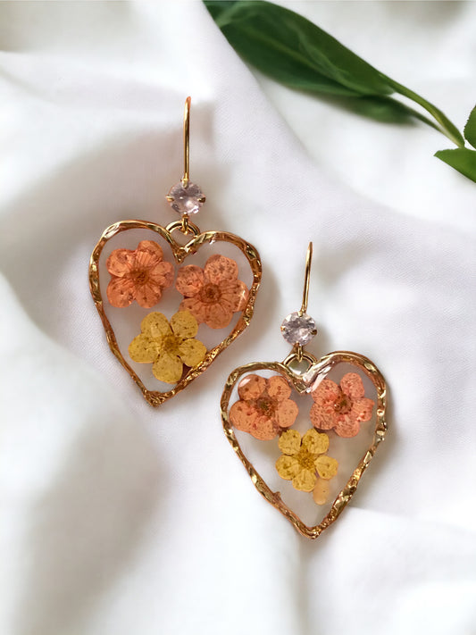 Orange and Yellow Plum Blossom Flower Earrings