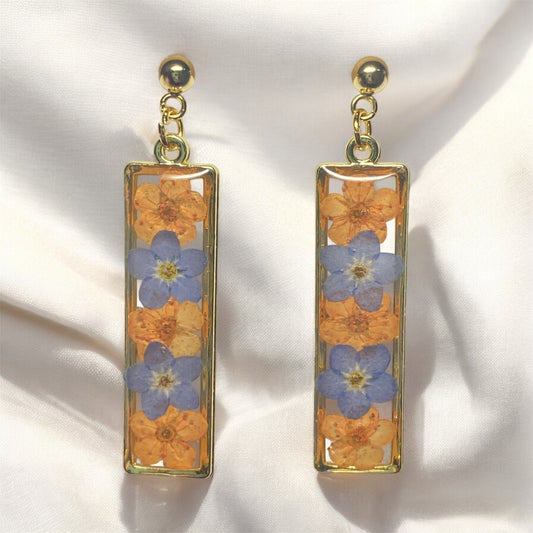 Orange Plum Blossoms with Blue Forget-Me-Nots