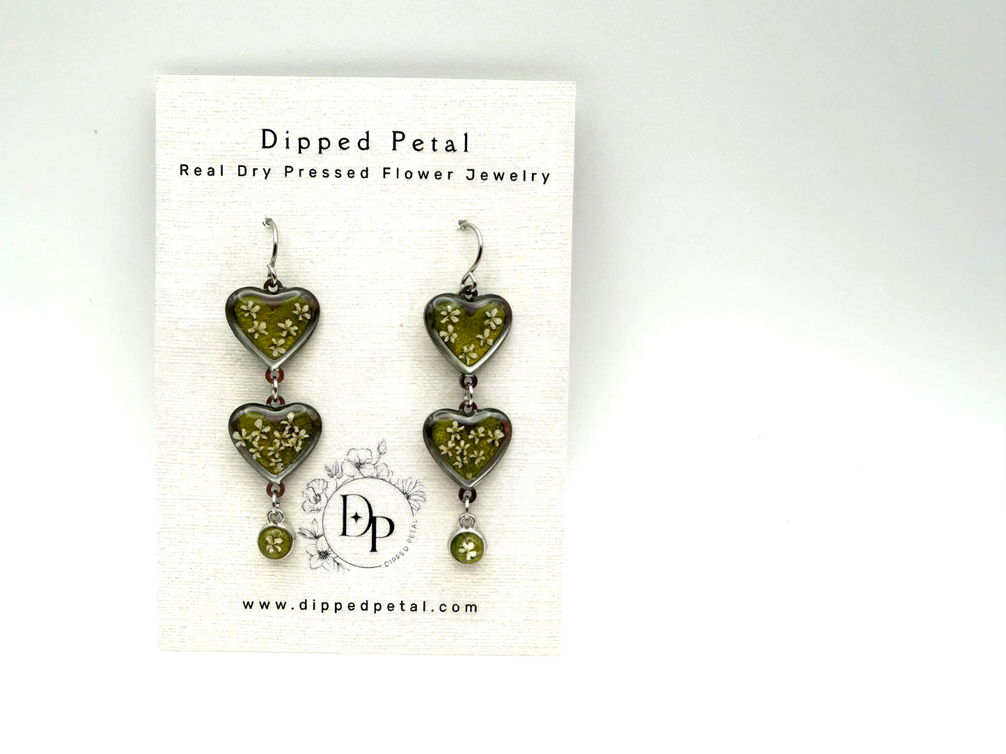 Heart Shaped Stainless Steel Dangle Earrings - Green