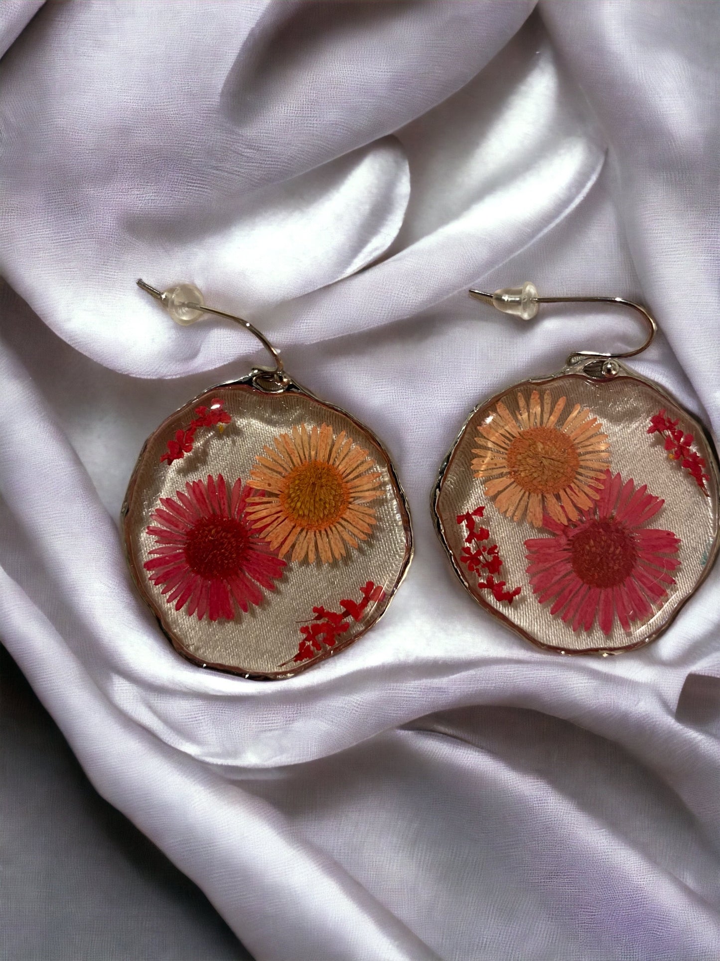Red and Orange Needle Chrysanthemum Earrings