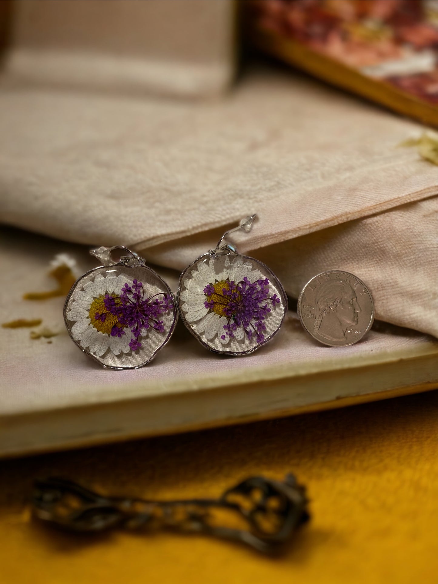 Daisy and Purple Queen Anne’s Lace Earrings