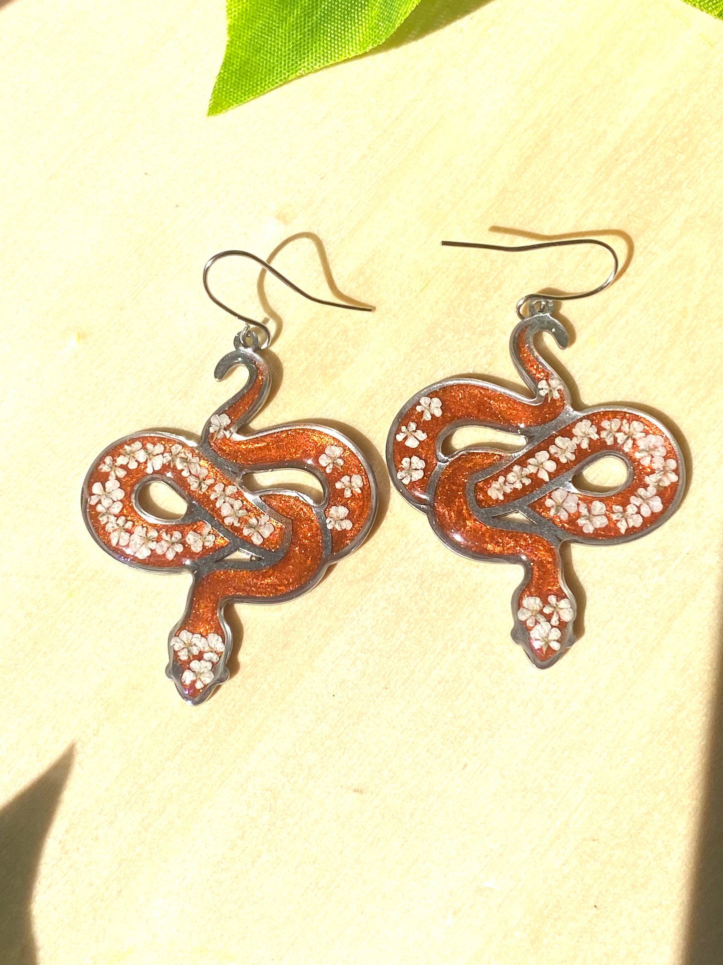 Copper Snake Bezel with pieces of Queen Anne’s Lace
