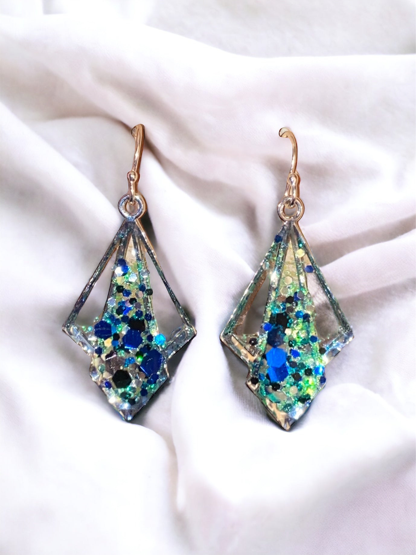 Blue and Green Chunky Glitter Earrings