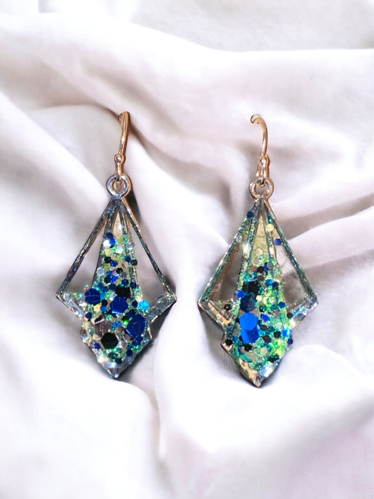 Blue and Green Chunky Glitter Earrings